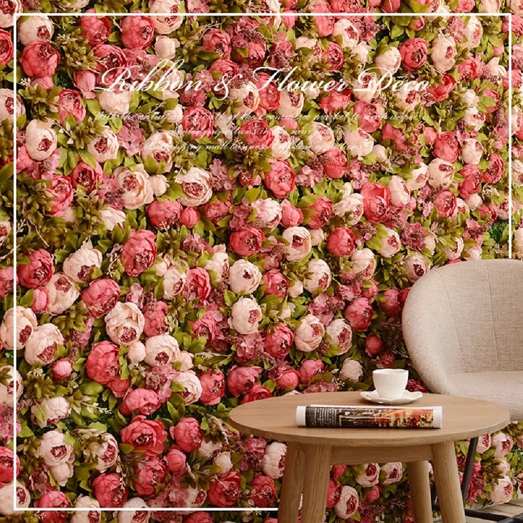 Y019 Wholesale Wedding Decorative Silk Fake Floral Wall Panel Roll up Flower Backdrop Artificial Peony for Sale
