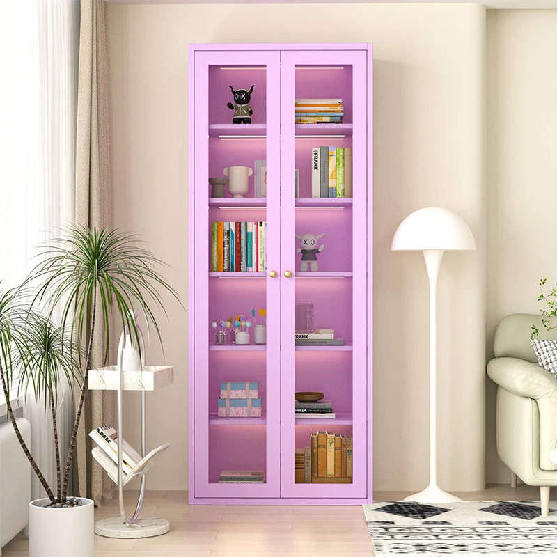 Living room cabinet furniture Glass Door Multiple Colors Metal bookcase steel Wardrobe toy ornament book Storage display Cabinet