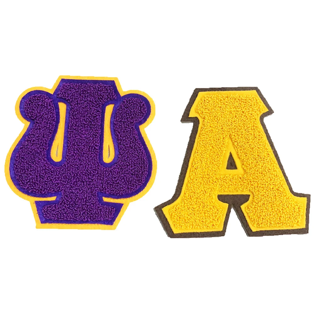 Wholesale heat press sorority aka chenille patches aka iron on patches embroidered