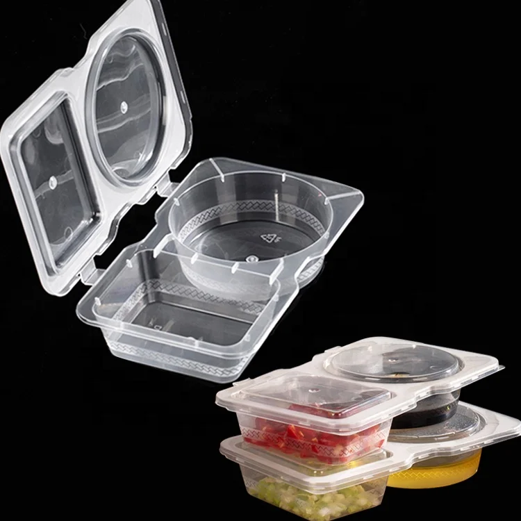 2 Compartment Plastic Sauce Cup Seasoning Container Dip Boxes With Lid Take-out Chili Sauce Vinegar Dressing Cup Watertight