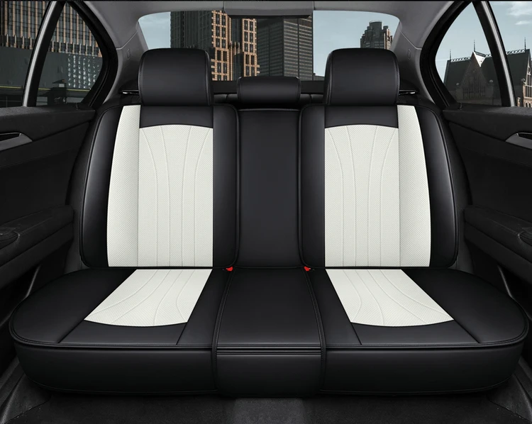 Cartoon Cat Car Seat Covers Luxury PU Leather Universal Auto Front & Rear Seat Protector Sedan SUV 5 Seats Full Set Universal Fi