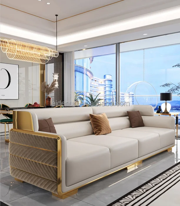 High quality  Upholstery Modern Luxury Real  Leather Sofa Set Wood And Leather Sofa for villa