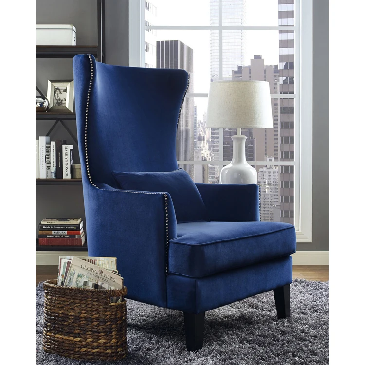 Роскошный популярный итальянский современный роскошный мягкий бархатный диван синего цвета с высокой спинкой для гостиной