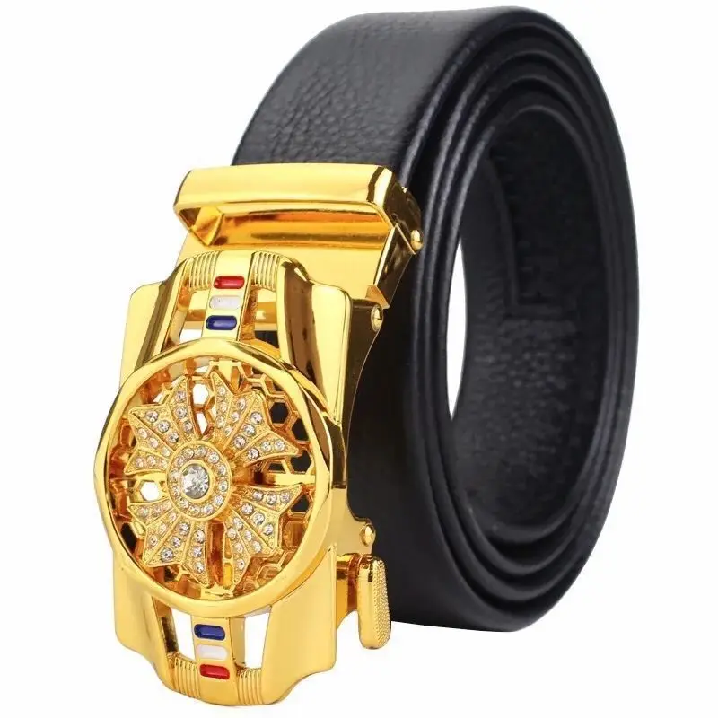 Men Cowhide Leather Belt Toothless Alloy Automatic Buckle Belt Buckle Pu Leather Belt