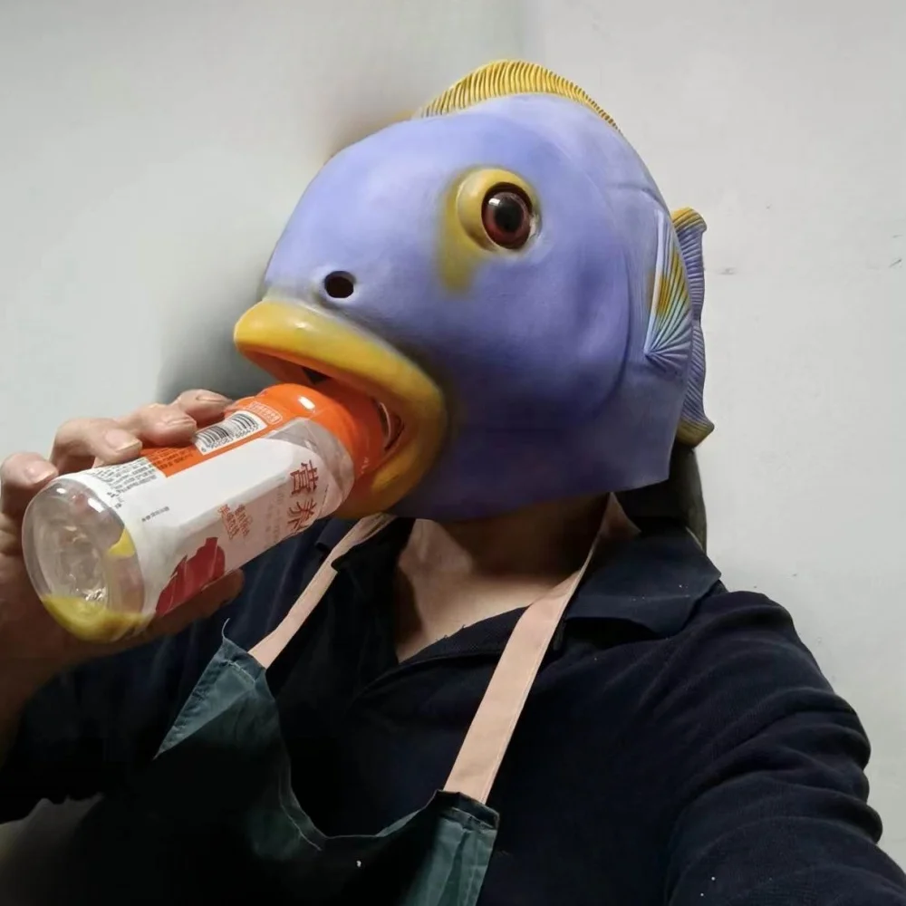 New Funny Purple Fish Head Mask Adult Carnival Party Latex Cosplay Costume Mask Masquerade Cosplay Masks Scary Tropical Fish