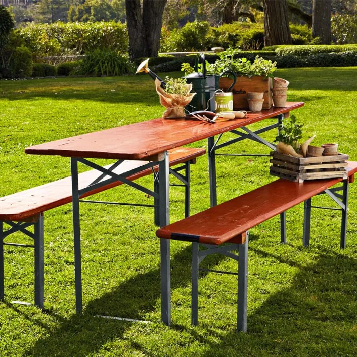 Outdoor Plastic Patio Wood Picnic Beer Garden Portable Folding Table And Chair Set