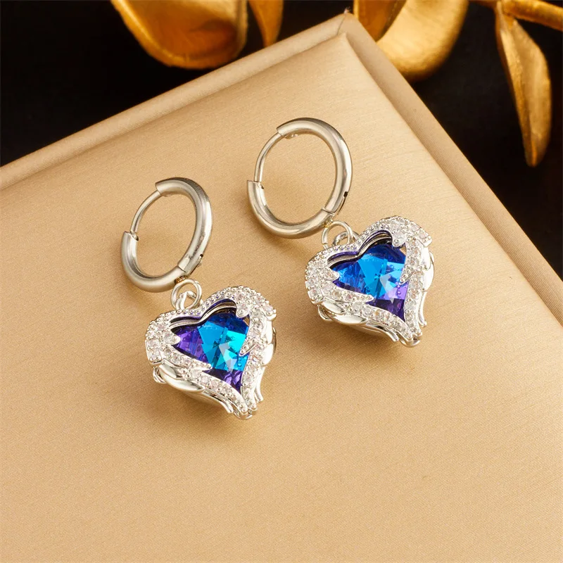 Y&J Fashion Love Earrings With Diamond Gold Plated Heart Ocean Pendant Jewelry