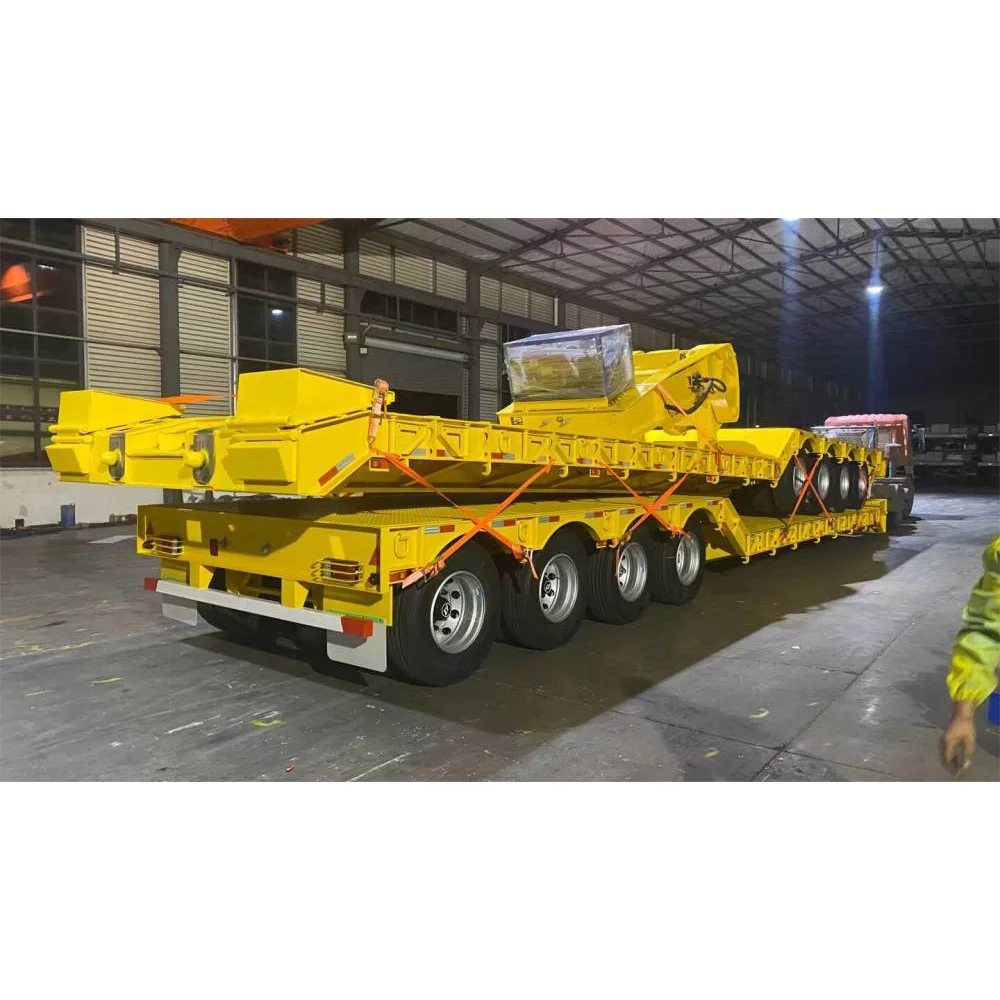 ZW Group 4 Axles Hydraulic front load Gooseneck Detachable Lowboy LowBed semi Trailer for Nigeria