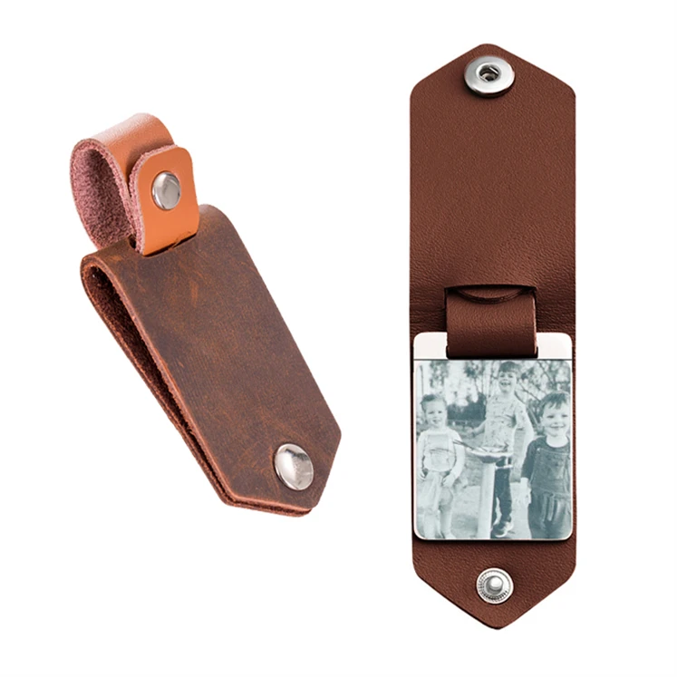 Personalized Custom Photo Pictures Date Name Genuine Leather Keychain with Ring Frame Holder Key Chain Christmas Gift
