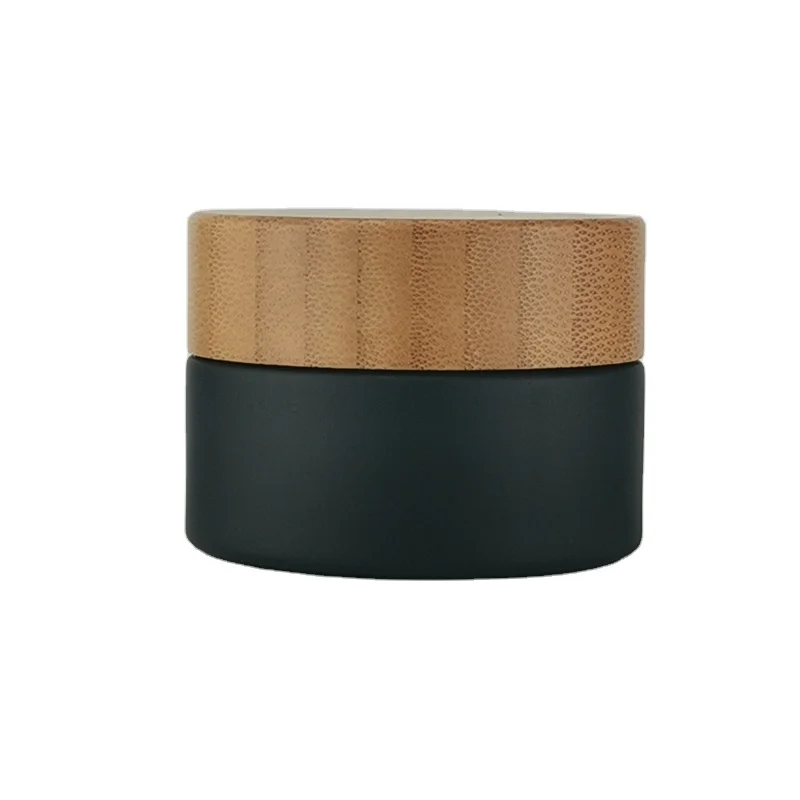 30 g Matte Black Glass Jar with Wooden Lid Cosmetic Container 1 oz Empty Face Cream Jars ml Bamboo