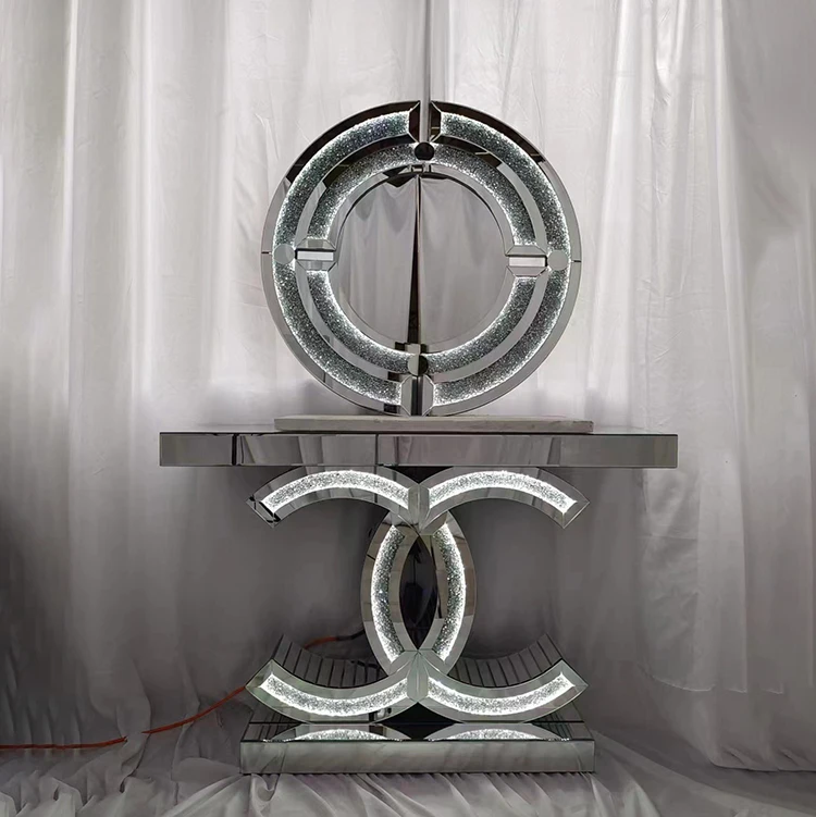 Wholesale Nordic Console Table With Mirror Living Room Furniture Modern Crushed Crystal Diamond Luxury Console Table Set