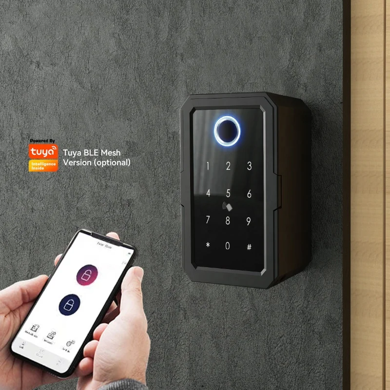 Tediton Tuya Wifi Safe Stainless Steel Electric Fingerprint IC Card Password Lock Home Smart Key Box