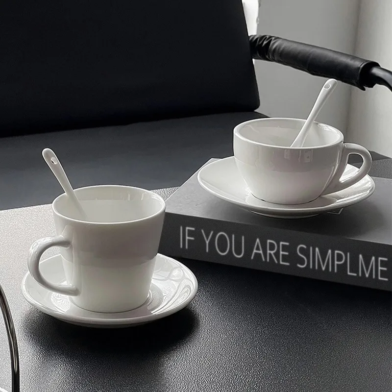 New In 2024 Pure White Ceramic Coffee Cups Set Espresso Latte Coffee Glasses And Saucer