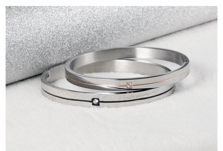  Sweet Couple Bracelet Accessories Glossy Rhinestone Rose Gold Black Stainless