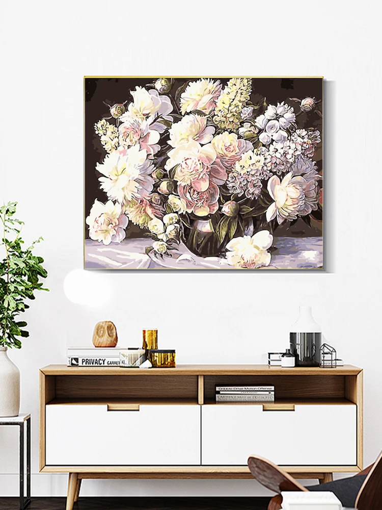 HUACAN DIY Oil Painting By Numbers Flower Ready Frame Paint By Number Vase Kits For Adults Kids Beginners