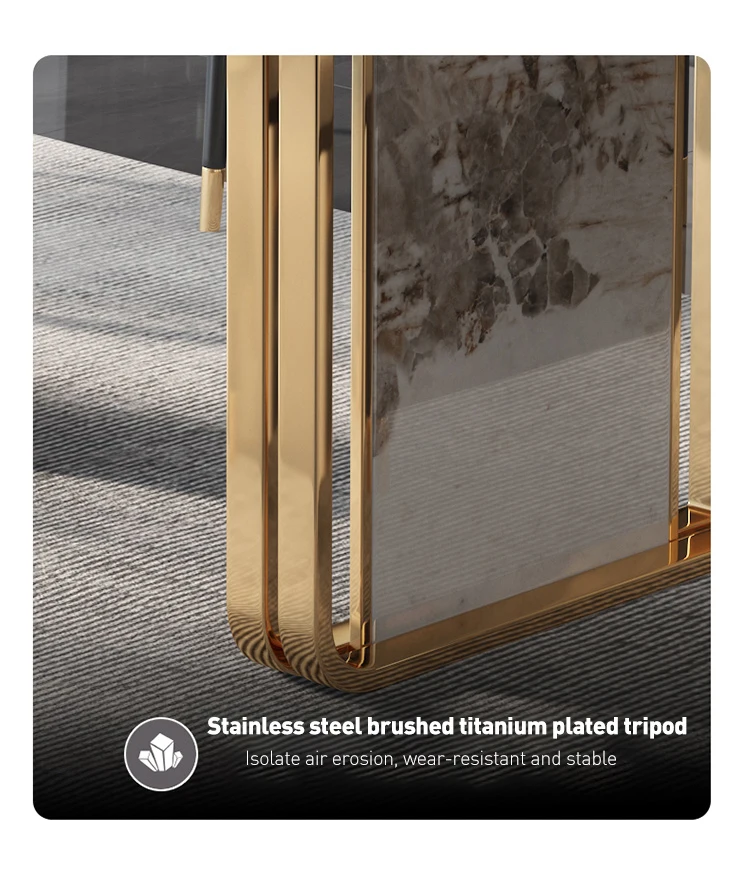 Luxury modern kitchen dining tables rectangular square shaped artificial slate top 6 seater steel leg slate dining table