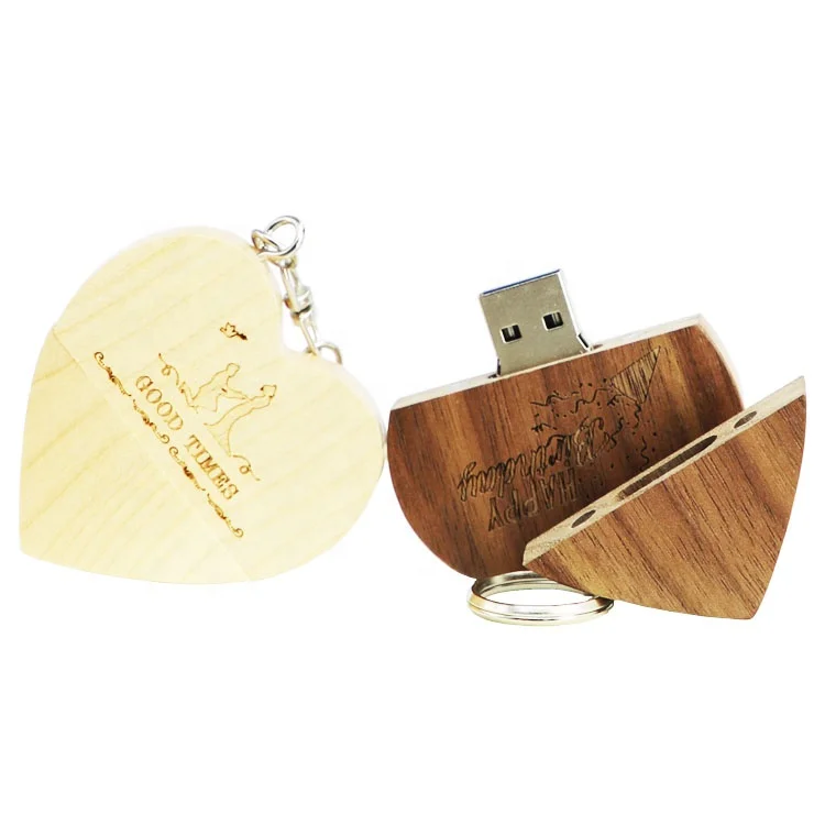 Wooden heart Usb Flash Drive 64mb Pen Drive Wood Memory Stick Pendrive Key Usb Stick Device 4G 8G 16GB 32GB Gifts for Customers