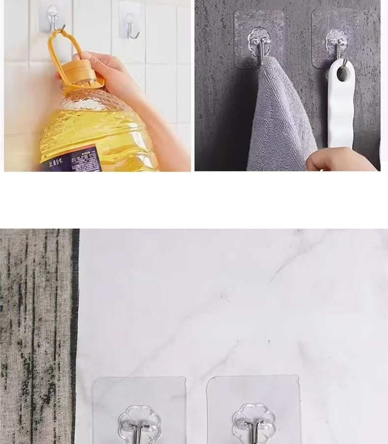 Perforation-free transparent hook multi-functional household wall traceless sticky hook kitchen bathroom door strong hook