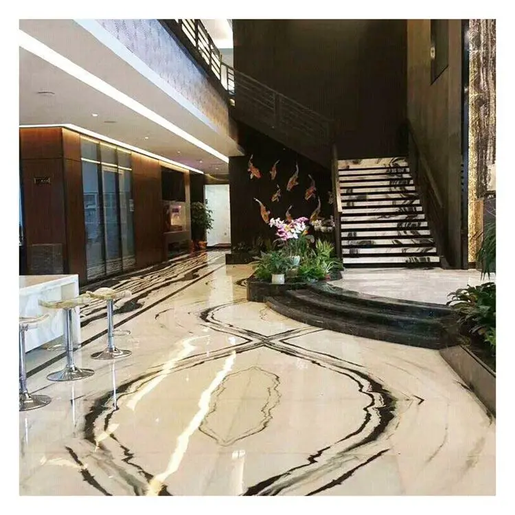 SHIHUI Modern Design Chinese Panda White Natural Stone Graphic Design Contemporary Hotel White Marble Stairs Treads for Sale