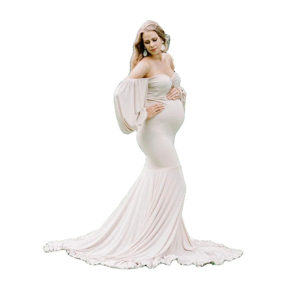 Baby Shower Dresses For Pregnant Women Pregnancy One-neck short-sleeved photography maternity casual sexy evening dress