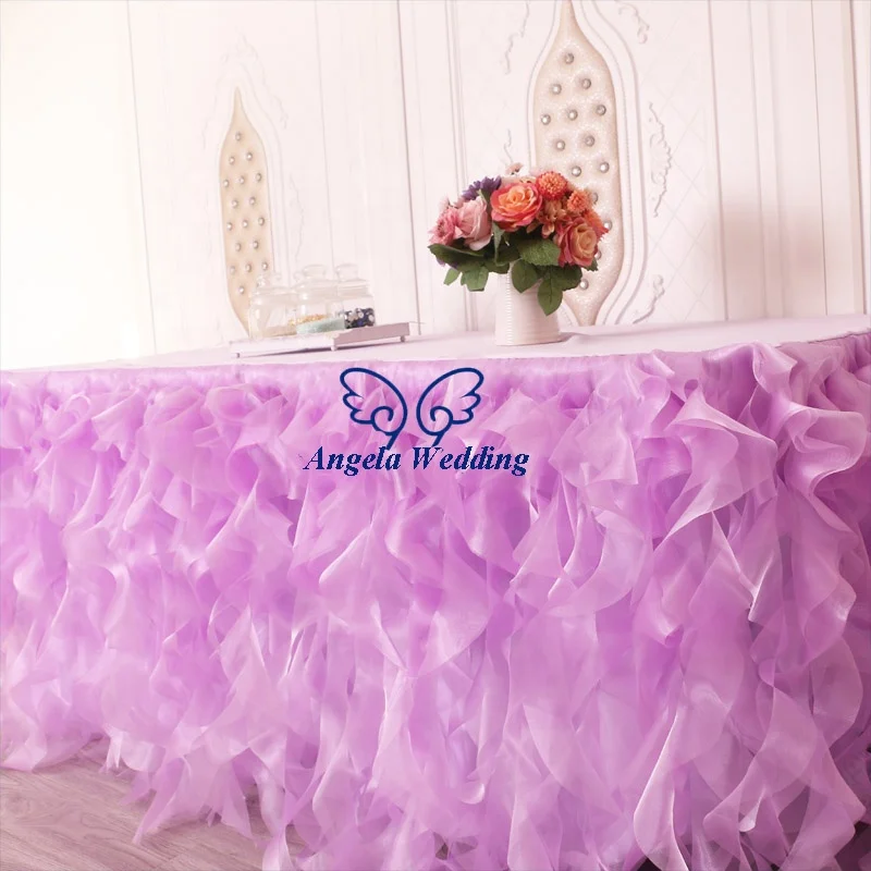 SK010G real picture birthday party wedding decoration  8ft long75cm drop light purple organza curly willow table skirting