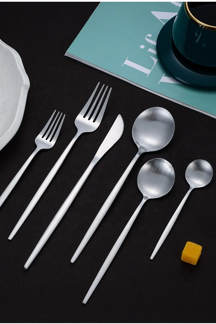 Matte Portuguese cutlery set gold high value hotel restaurant steak stainless steel cutlery spoon