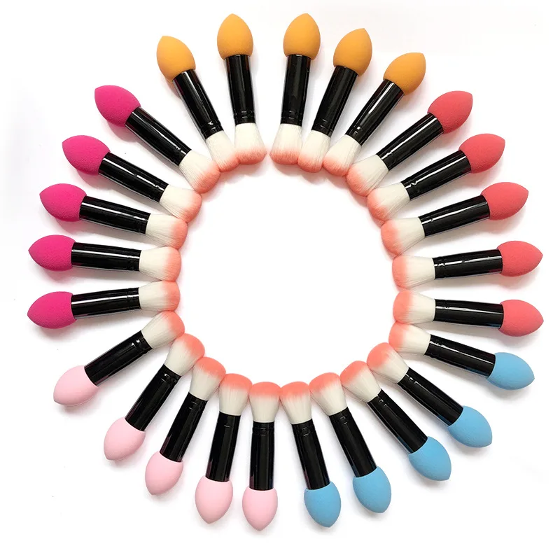 blusher brush Nylon Make up Brushes Two Head Metal Cosmetic Tools with Sponge Latex bullet powder puff pen