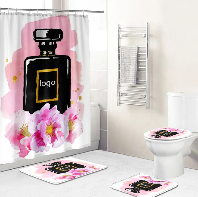 Customized Brand Name Bathroom Sets Luxury Bathroom Set Polyester Shower Curtain sets