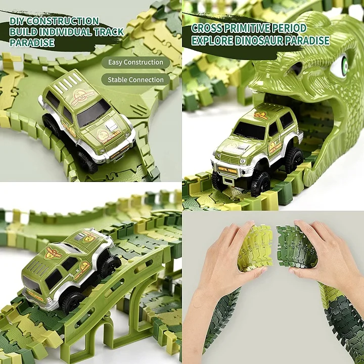 Educational Toys 240 pcs Flexible Track Play set With A Race Car Dinosaur Race Tracks Toys For kids