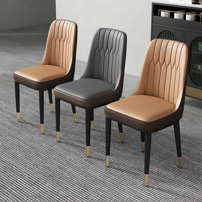 Wholesale Price Elegant Dining Room Mid Century Luxury Modern Upholstered Armless Metal  Legs and Leather Dining Chair