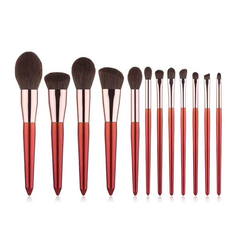 RTS Red 12pcs Portable Soft Synthetic Hair Hourglass Kids Makeup Brush Set Soap Marble New High Quality 2023 Mascara Travel Size