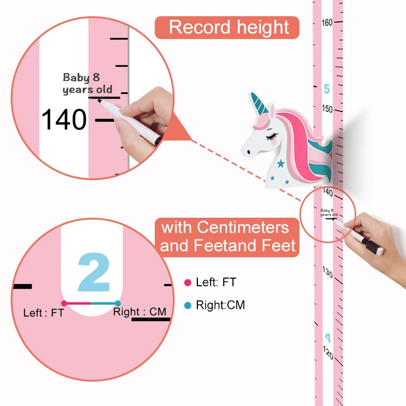 UCMD Eco-friendly Baby Growth Chart Self-adhesive Unicorn Height Ruler for Kindergarten