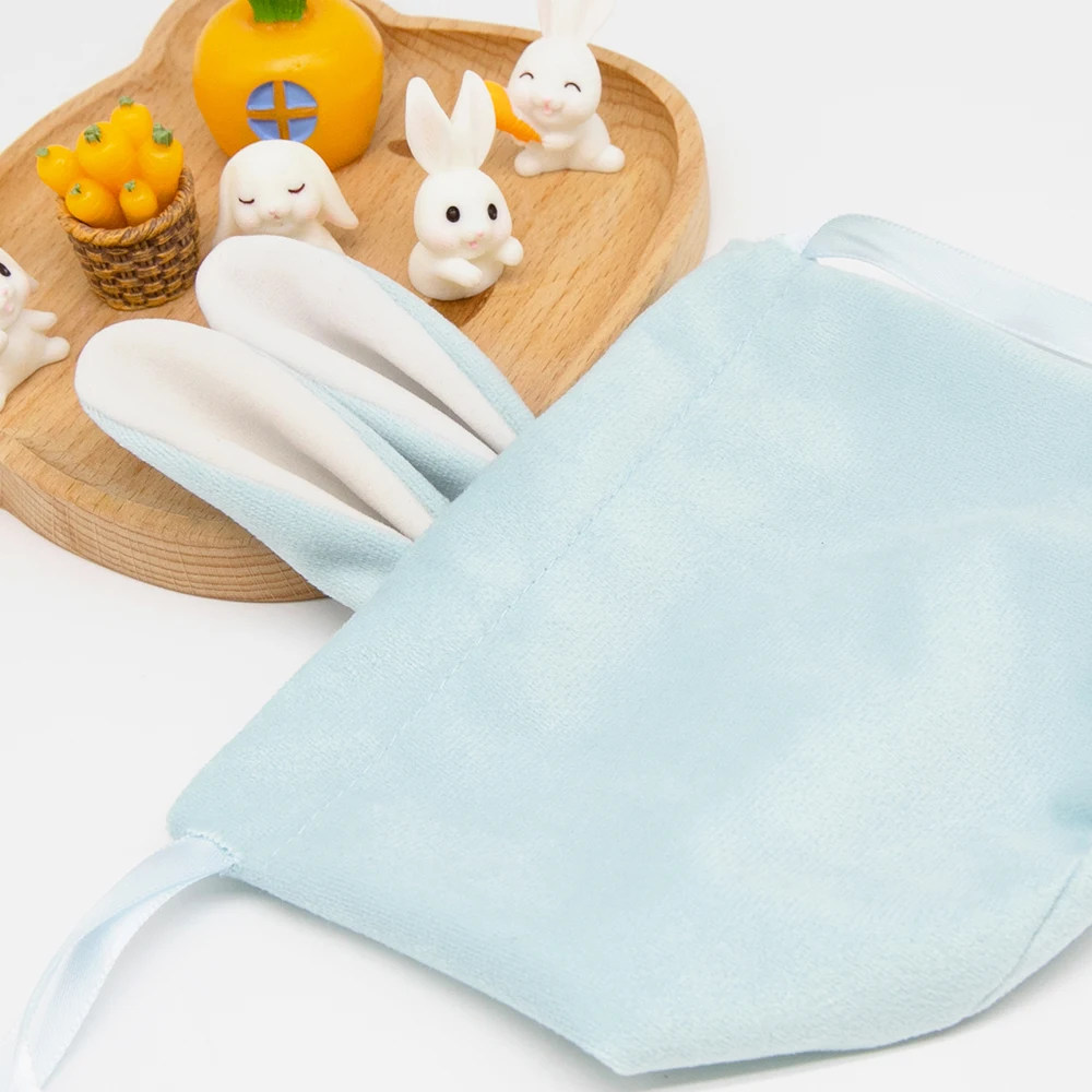 Plush Sublimation Easter Basket Rabbit Ears Gift Bag Drawstring Velvet Easter Bunny Bag