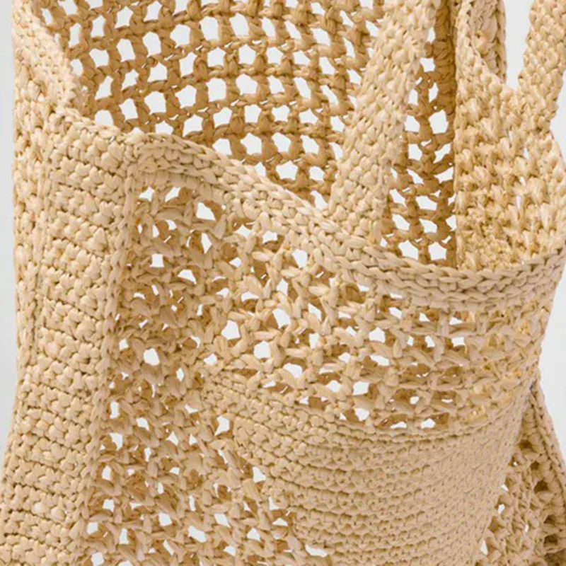 2023 brand mesh beach woven one-shoulder ladies handbag environmental protection paper rope grass hand woven bag