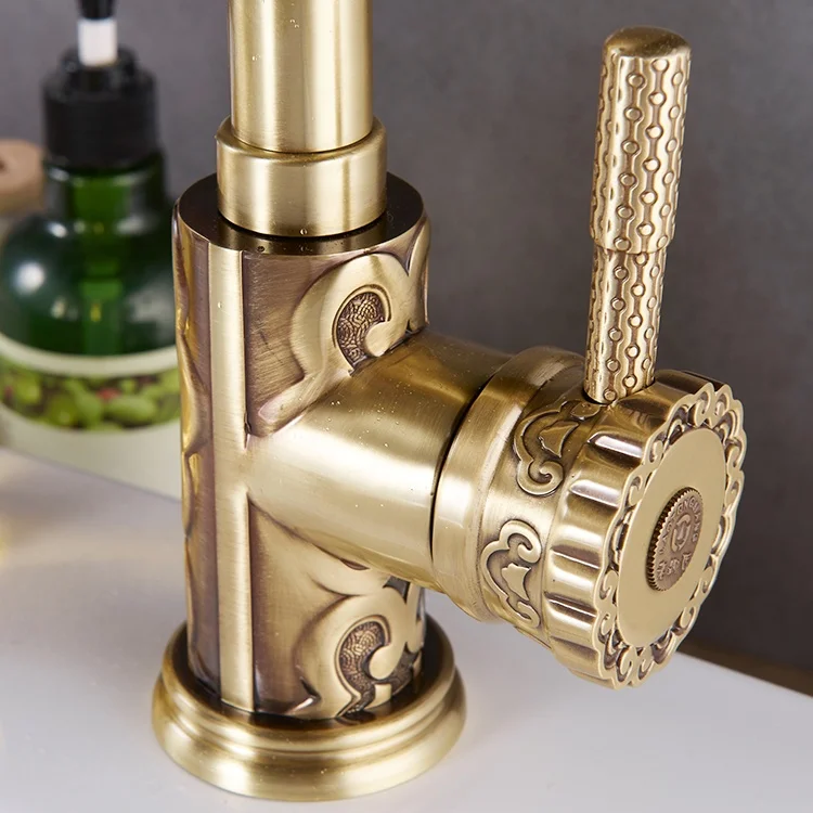 One hole commercial luxury brushed gold face basin tap faucet set