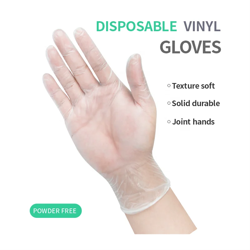 Protective Ruber 100Pcs Simple Clear Synthetic vinyl glove Food Manufacture Top Powder Free  Vinyl Gloves