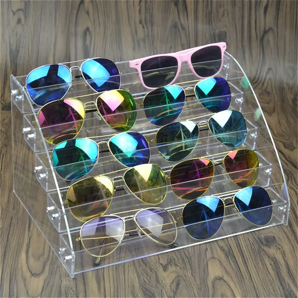 Clear Sunglasses Organizer Tray Box Eyeglasses Display Case with Tabletop Holder Stand for Eyewear Storage