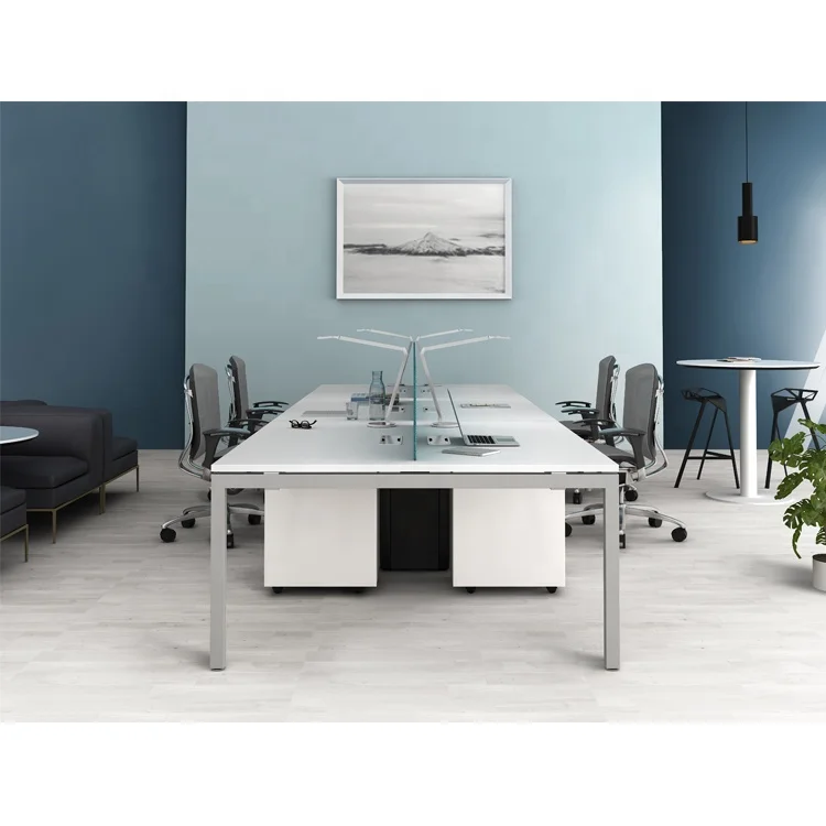 Coworking Desk Melamine Office Call Center Desk Modern Work Station For 6 Person