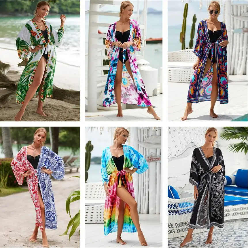 JSN9202282  New rayon watermark printed beach smock sexy cardigan loose sunscreen shirt bikini smock