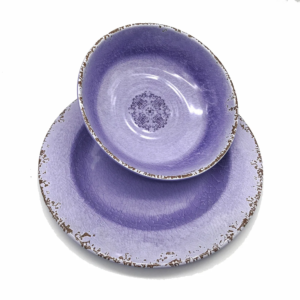 purple rustic design ice crackle melamine dinner plates salad bowl tableware dinnerware set