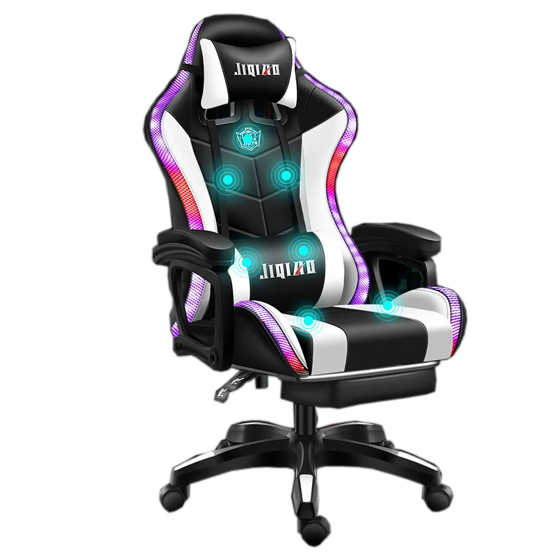 wholesale good price swivel white pu leather racing massage gaming chair silla gamer rgb gaming chair with lights and speakers