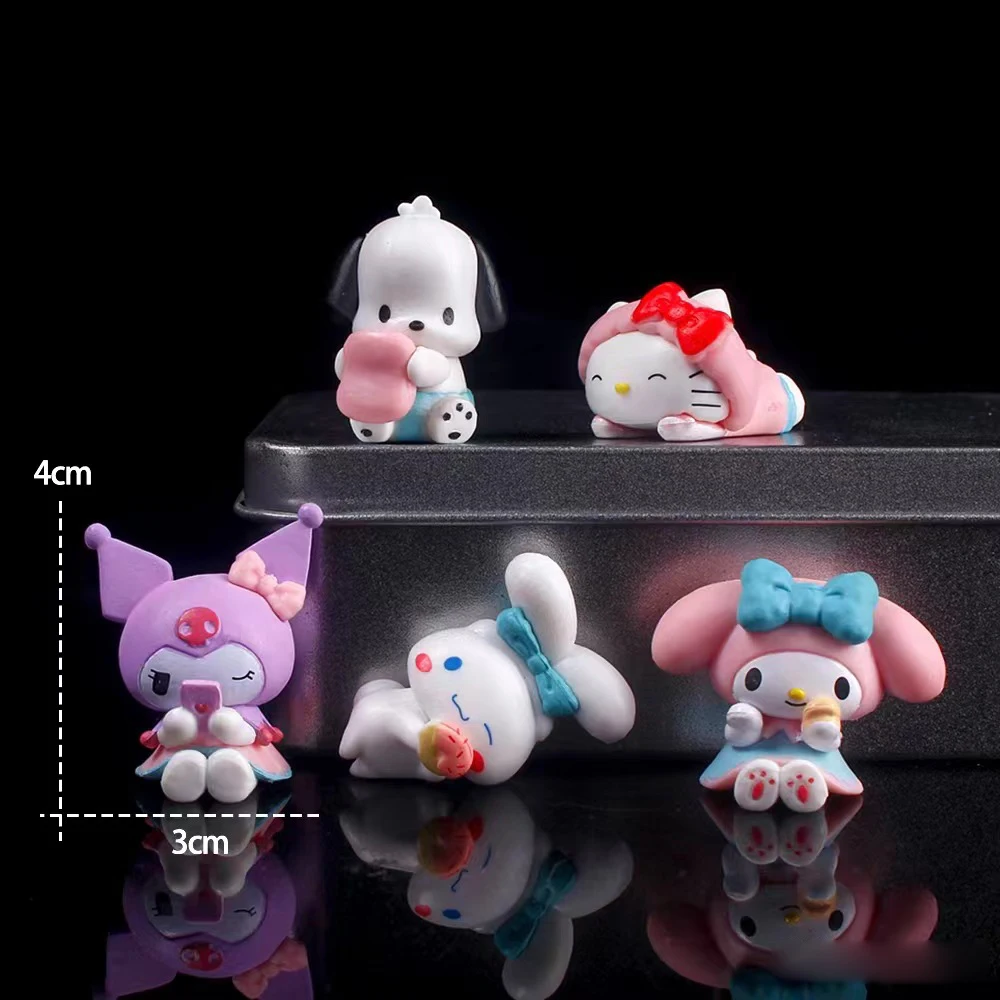 Милые Мультяшные фигурки Kitty Kuromi Pochacco Cinnamoroll наборы фигурок аксессуары для автомобильного стола украшения 3D игрушки из ПВХ