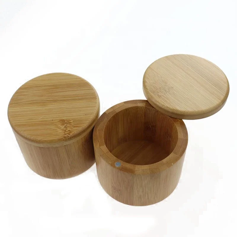 Rotating Seasoning Jar Container with Magnetic Lid Two Compartments for Spices Round Storage Salt Shaker Spice Box