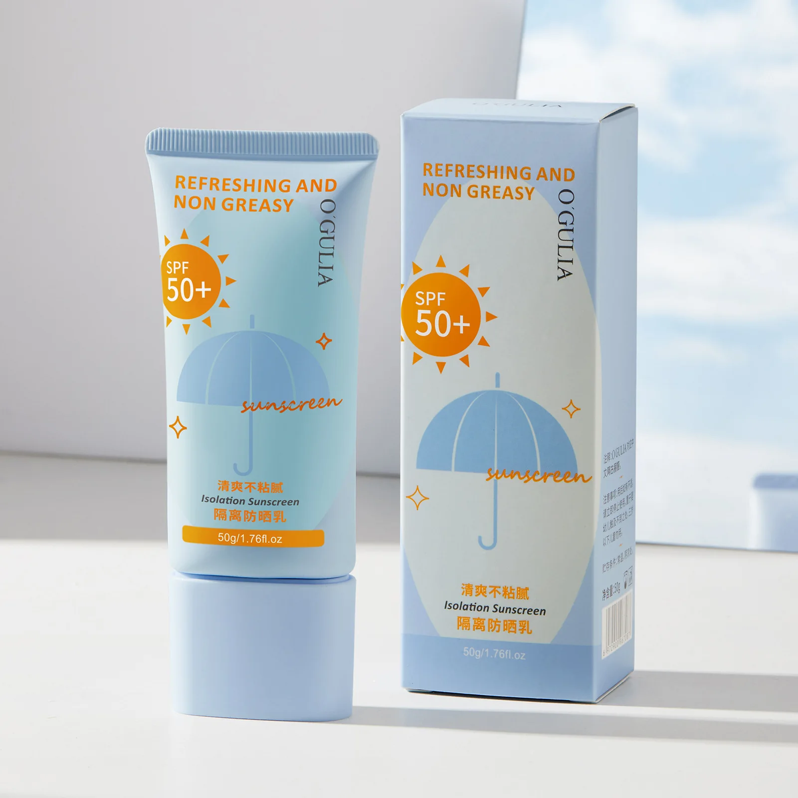 OGULIA SPF 50 + Sunscreen 50g Summer UV Isolation Waterproof Sweat-proof Non-greasy Sun Cream