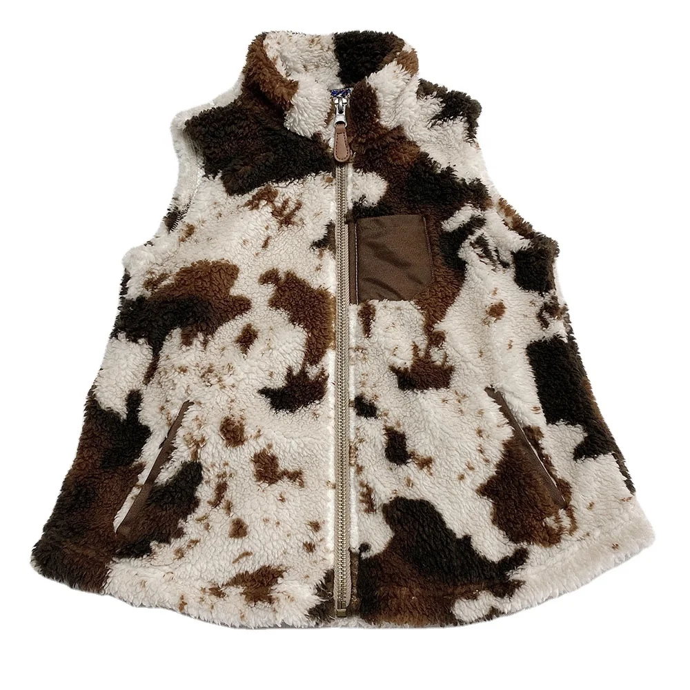 Новый жилет из воловьей кожи с принтом без рукавов на молнии с мехом из хлопка для детей с внешними карманами