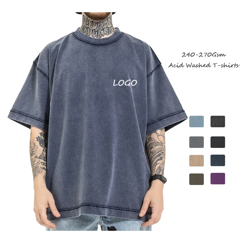 240 270 Gsm Custom Logo Blank T Shirt Manufacturer Supplier Vintage Acid Wash T shirts Streetwear Hip Hop T-shirt