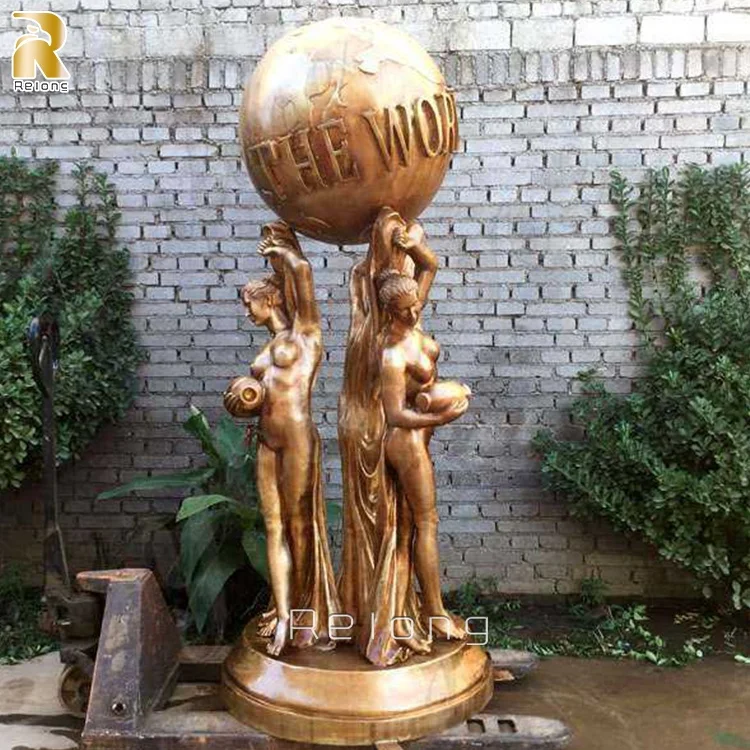 Outdoor Hand Carved Full Size Metal Art Sculpture Bronze the World Is Yours Statue for Sale