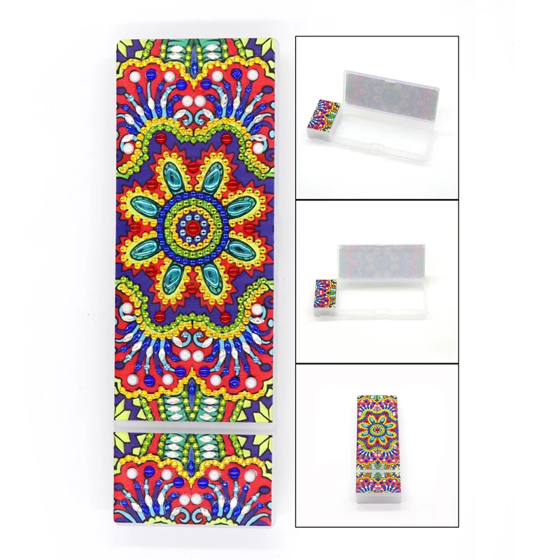 5d Diamond Painting Pencil Case 2 Grids DIY Mandala Flower Crystal Diamond Design Kids Stationery Box