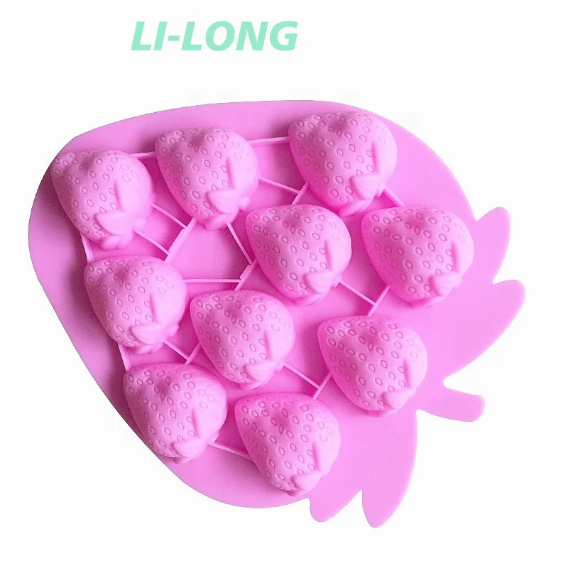 Household kitchen DIY tool with 10 strawberry shaped silicone ice mold chocolate jelly mold