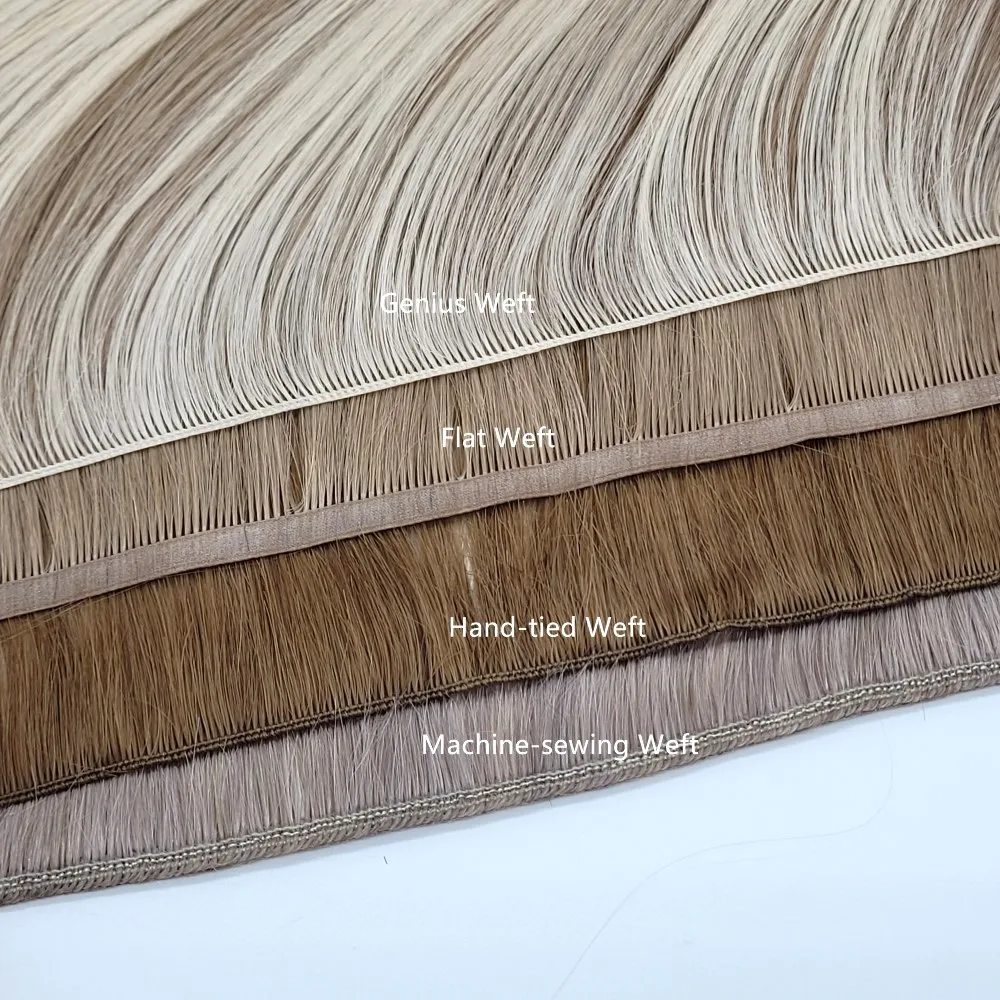 genius weft hair extensions human hair 100% remy virgin russian pu skin double drawn hand tied weft hair extension